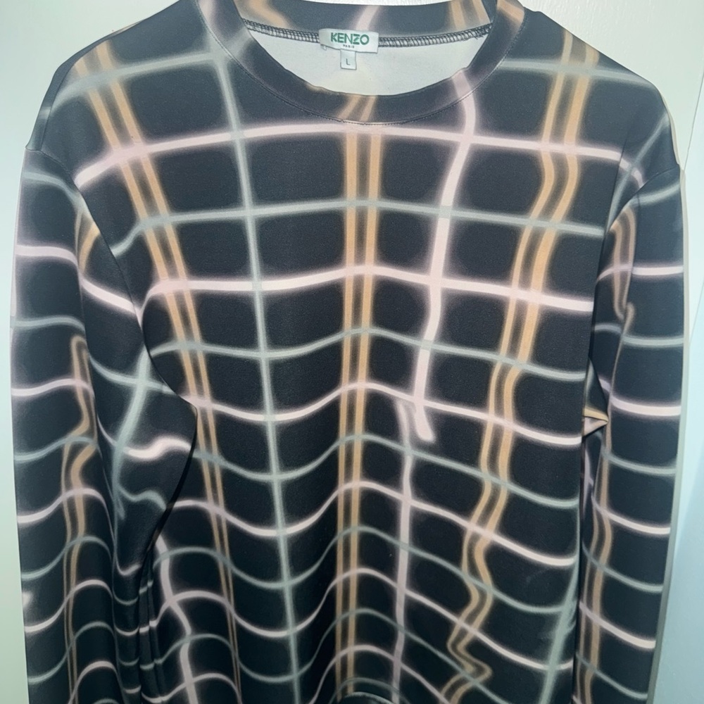Authentic Kenzo Black and Pink Grid Pattern Sweatshirt